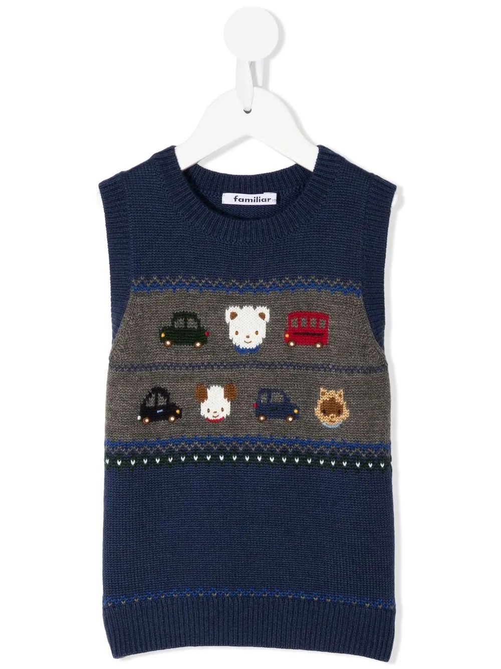 

Familiar cartoon-knit sleeveless vest - Blue