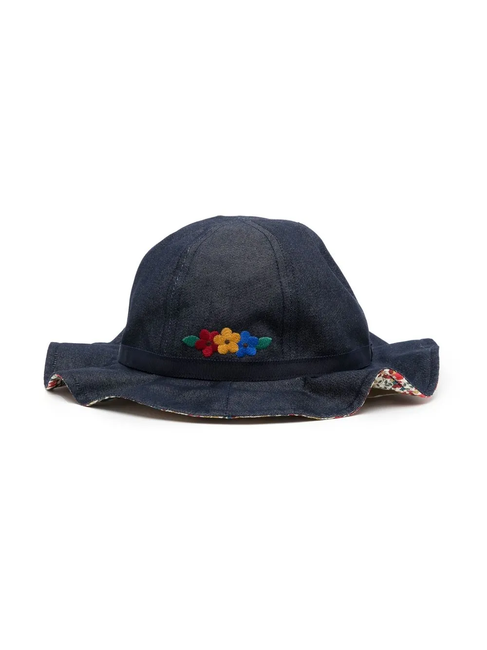 

Familiar floral-embroidered denim sun hat - Blue