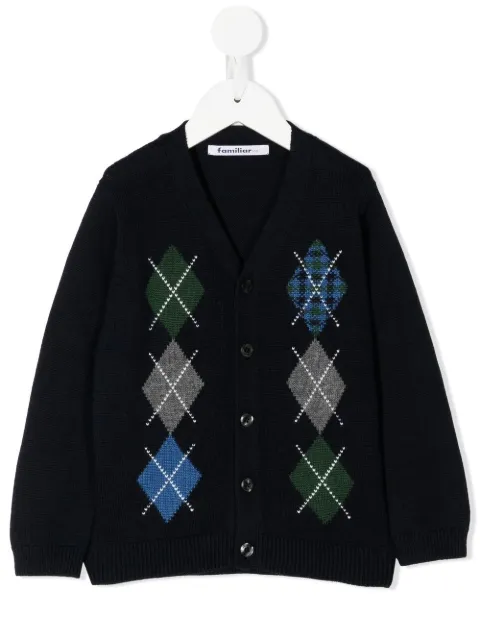 familiar argyle-intarsia knit cardigan 