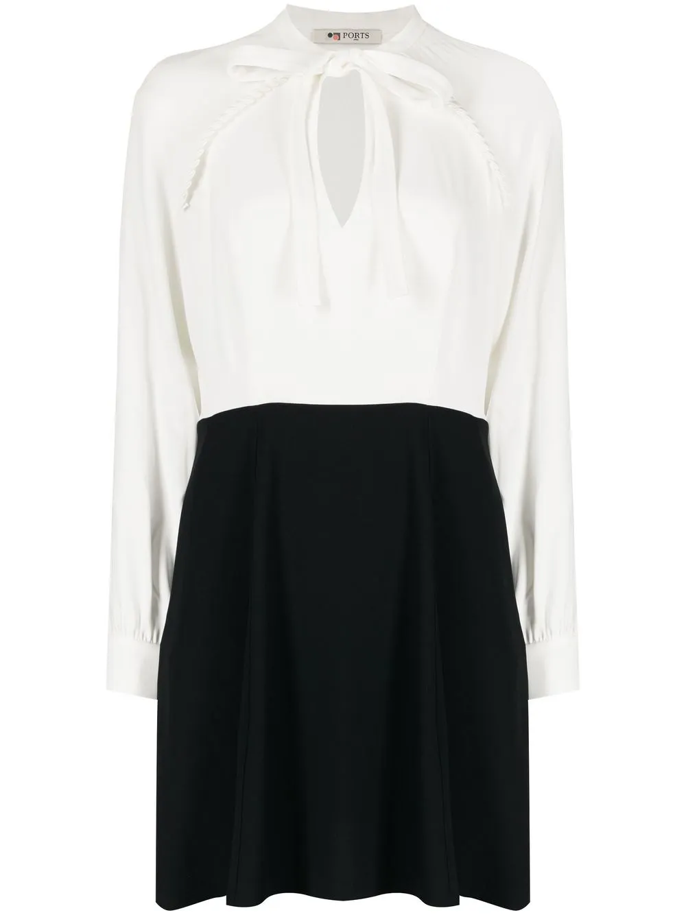 Ports 1961 Colour-block Pussy-bow Dress In White