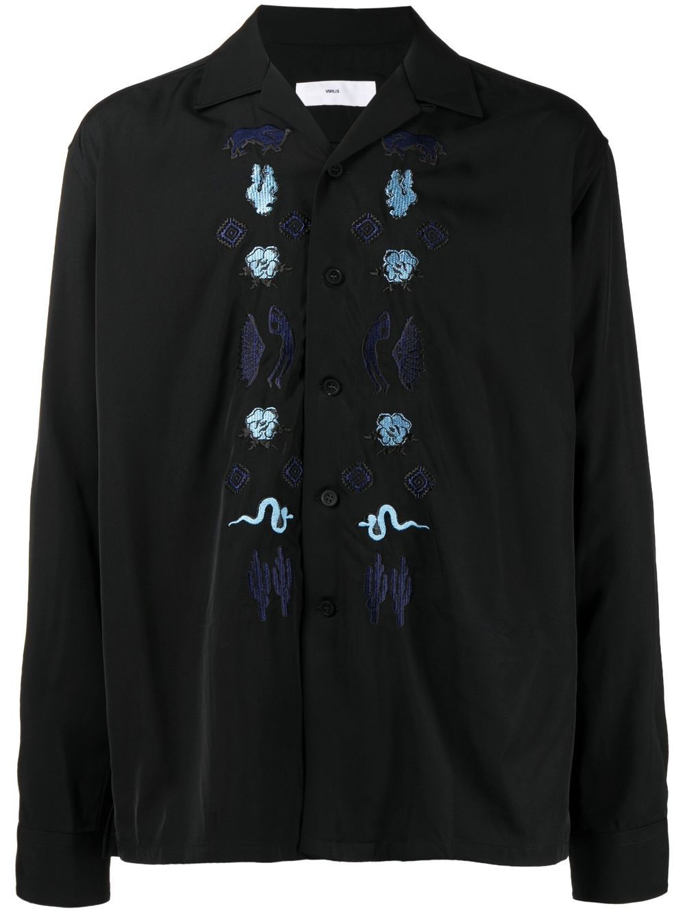 floral-embroidered long-sleeved shirt