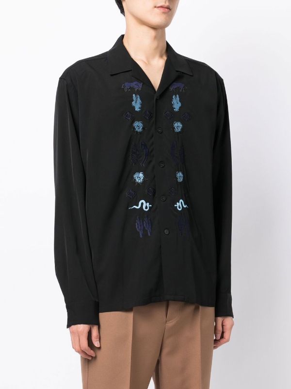 Toga Virilis floral-embroidered long-sleeved Shirt - Farfetch