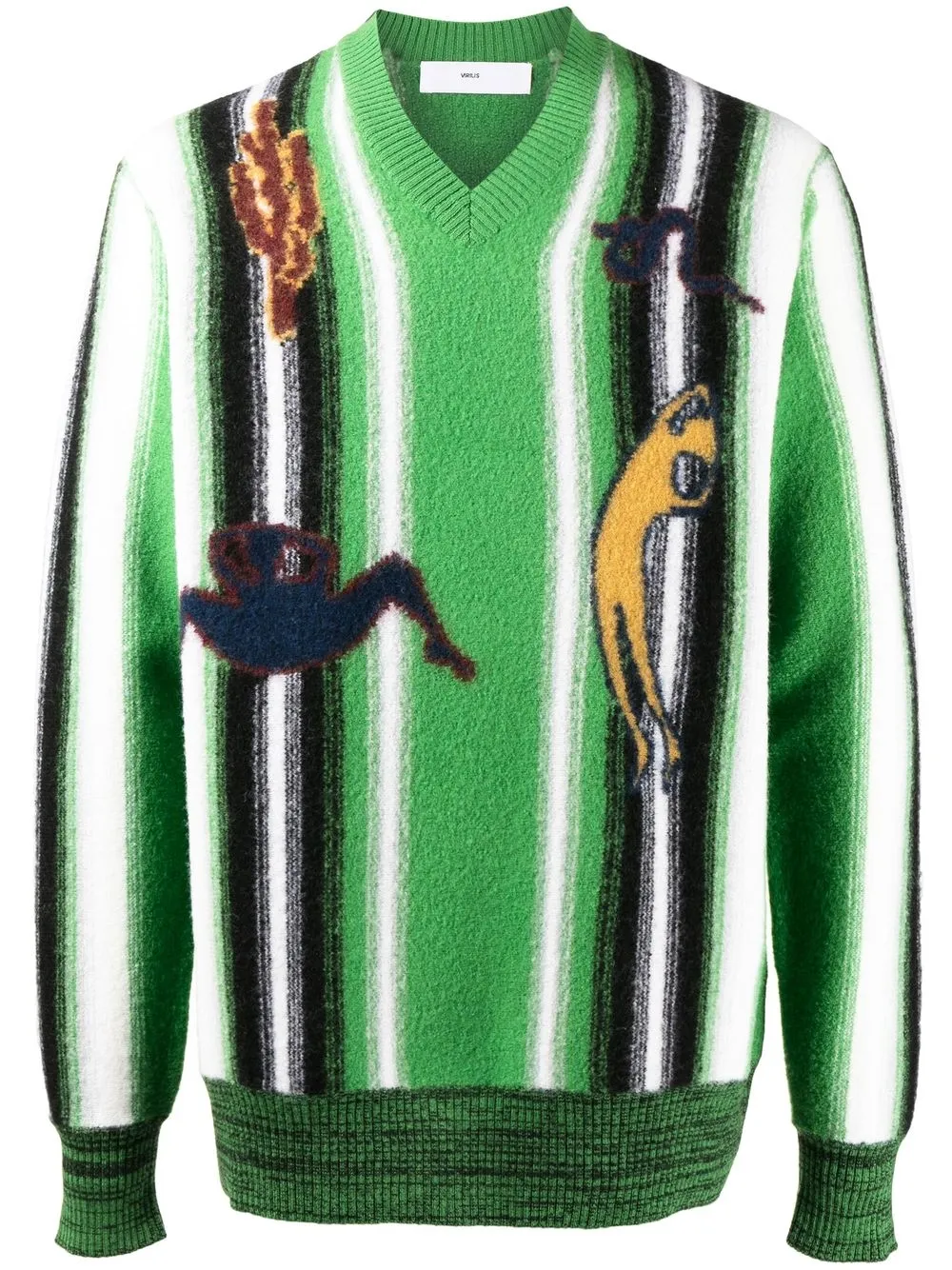 

Toga Virilis graphic-print V-neck jumper - Green