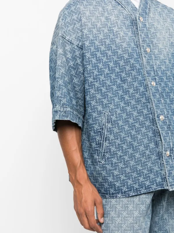 collarless jean shirt