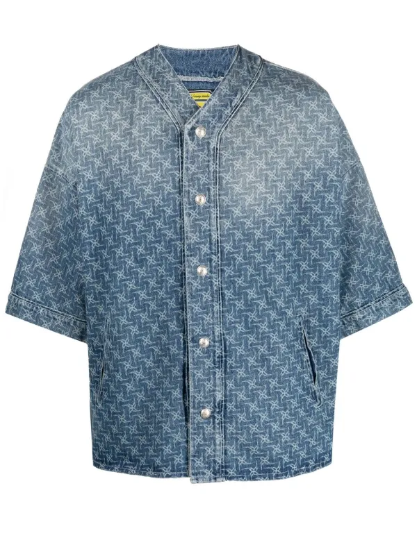 collarless jean shirt