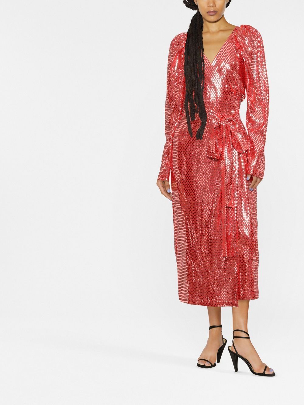 ROTATE Midi-jurk met pailletten - Rood