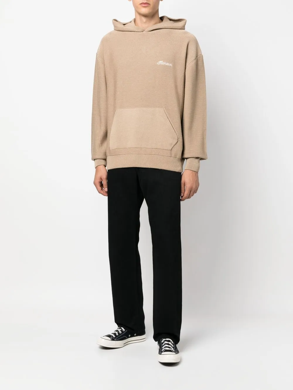 Flaneur Homme Hoodie met geborduurd logo - Bruin