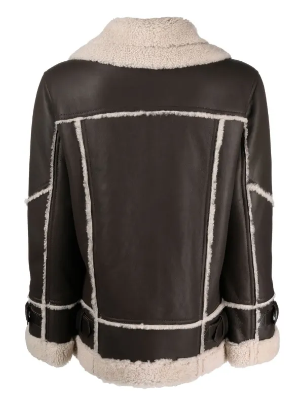 Eleventy Shearling-Trim Leather Jacket - Brown