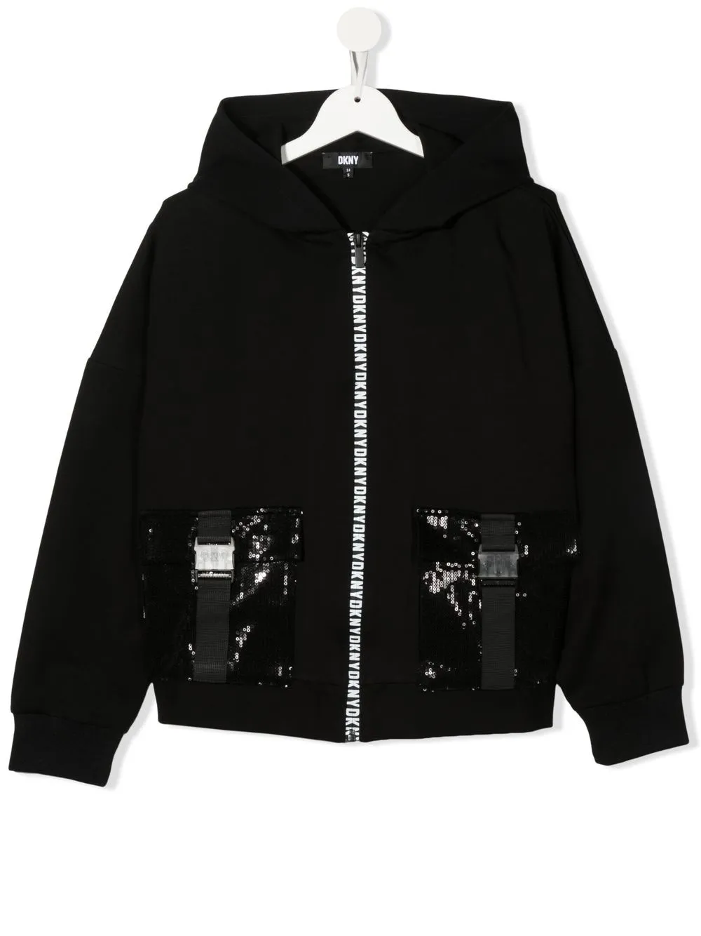 

Dkny Kids logo-print trim zipped hoodie - Black