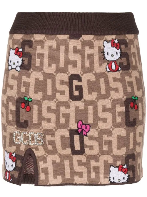 X Hello Kitty jupe en maille à motif monogrammé - GCDS - Modalova