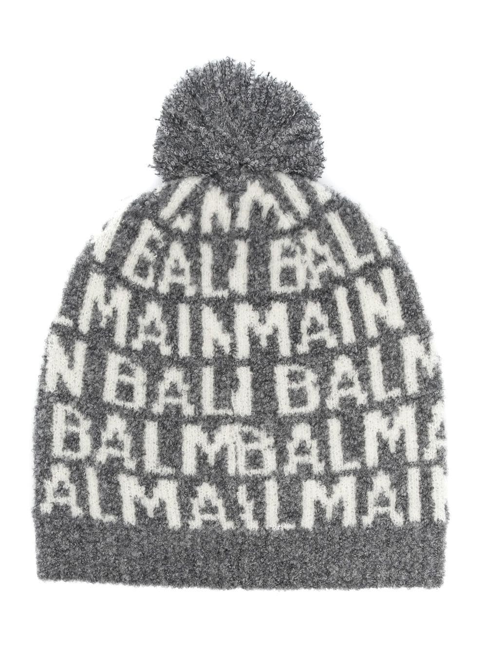 Balmain Kids' Intarsia-knit Logo Beanie In Grey