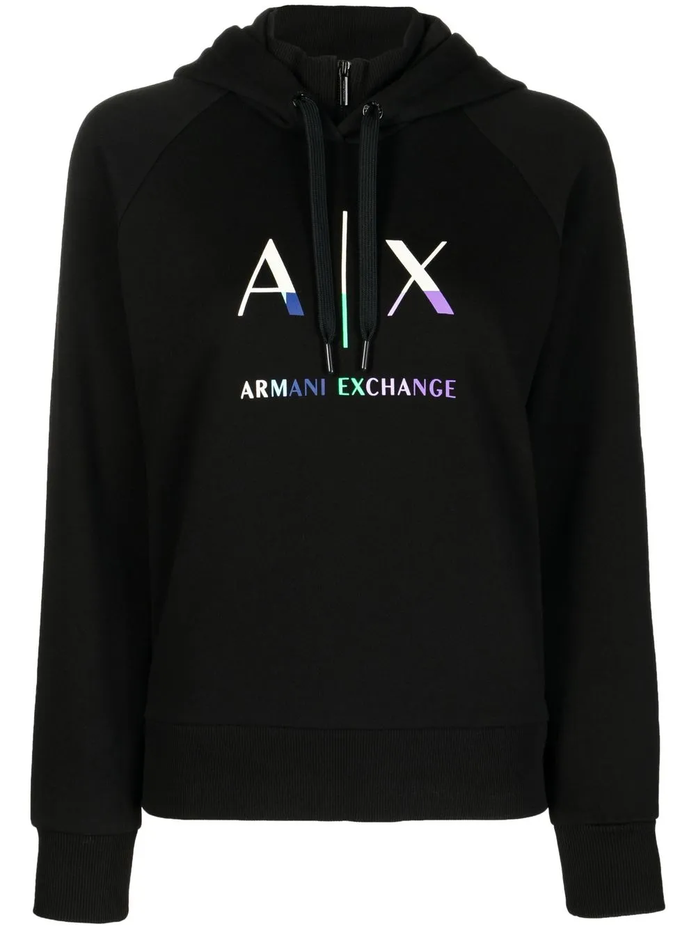 

Armani Exchange hoodie con logo estampado y ribete de canalé - Negro