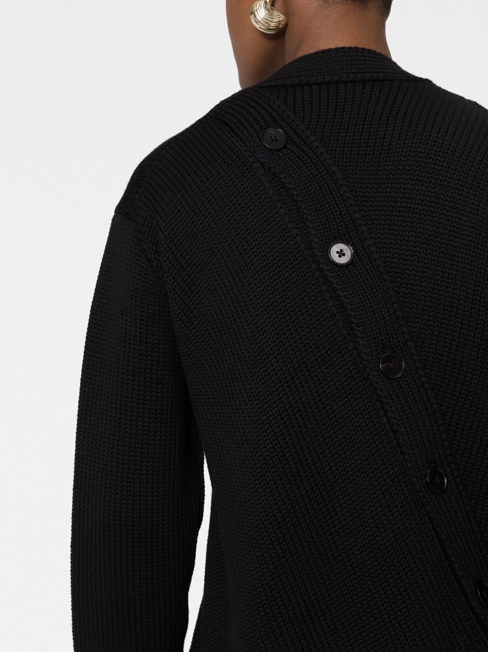 Shop Jil Sander Asymmetric Button Wool Cardigan In Black