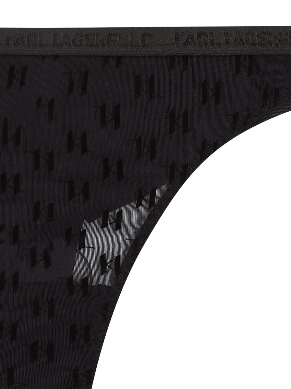 Karl Lagerfeld Sheer Monogram-pattern Thong In Black