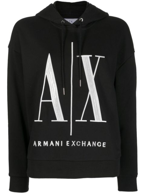 Armani Exchange 로고 자수 골지 트리밍 후디