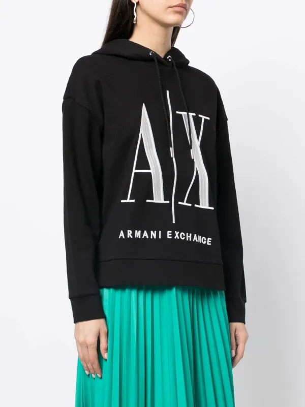 Armani Exchange logo-embroidered rib-trimmed Hoodie | Black | FARFETCH