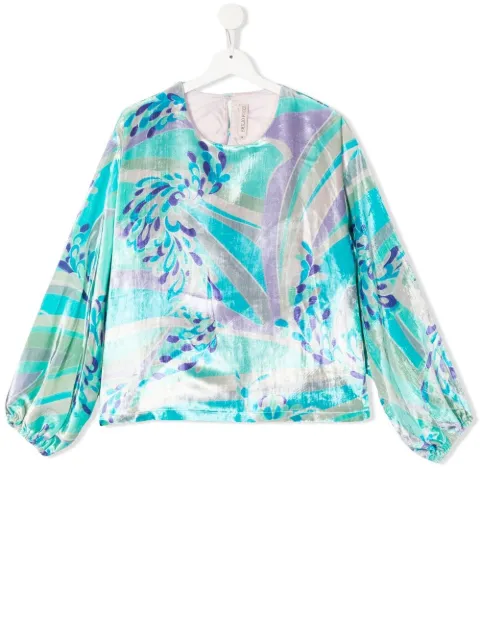 PUCCI Junior blusa de terciopelo con estampado abstracto
