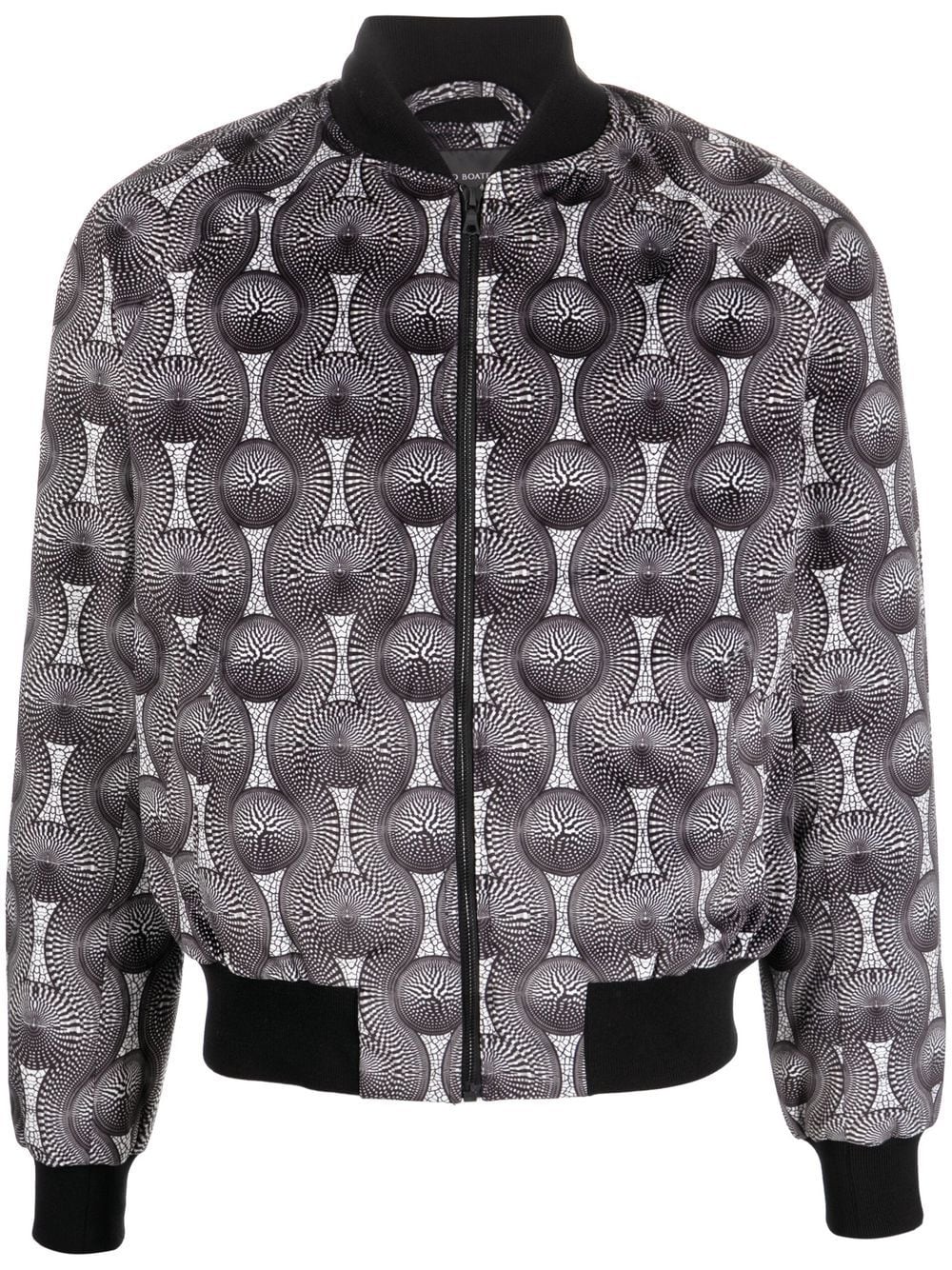 geometric-print silk bomber jacket