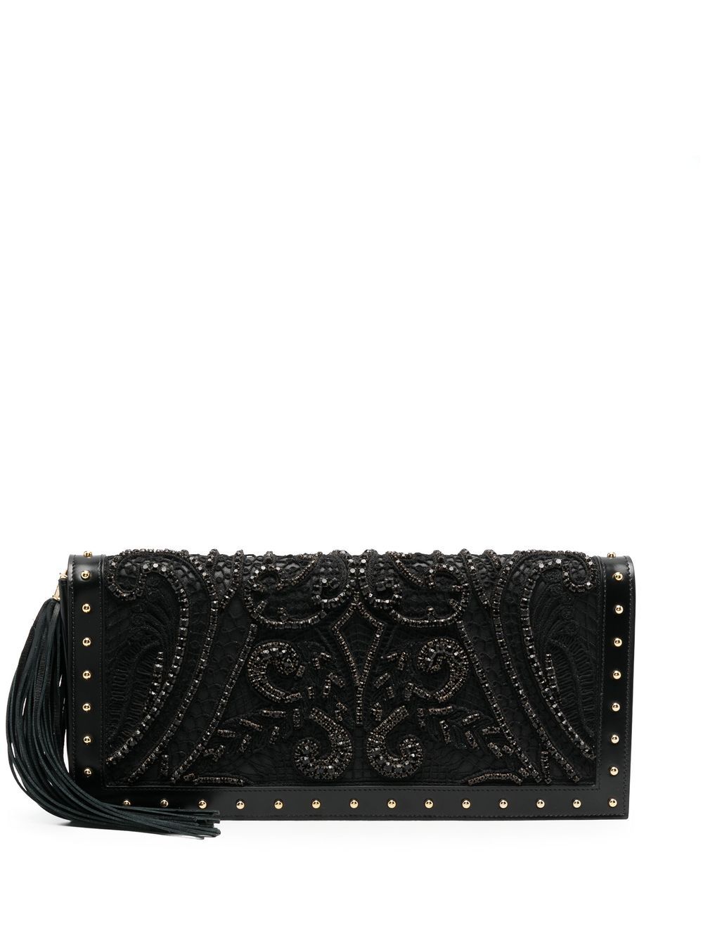 crystal-embroidered leather clutch bag