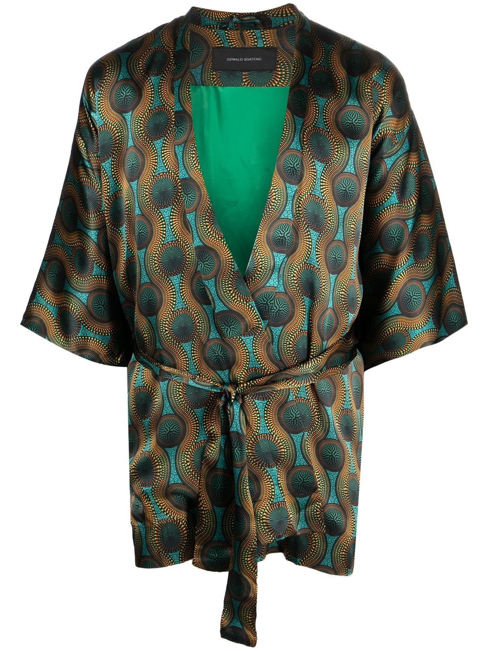 short geometric-print tie-waist jacket