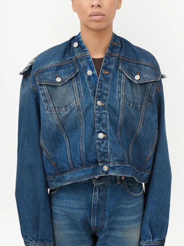 MM6 Maison Margiela Collarless Denim Jacket - Farfetch