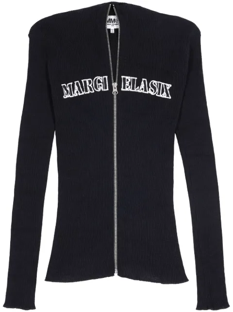 MM6 Maison Margiela logo-patch ribbed zip-up cardigan