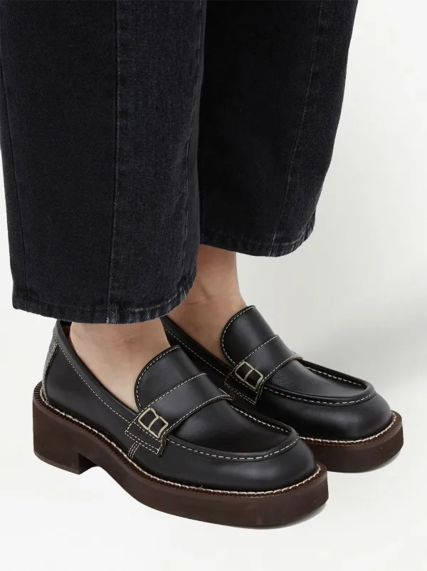 MM6 Maison Margiela Topstitched Leather Loafers - Farfetch