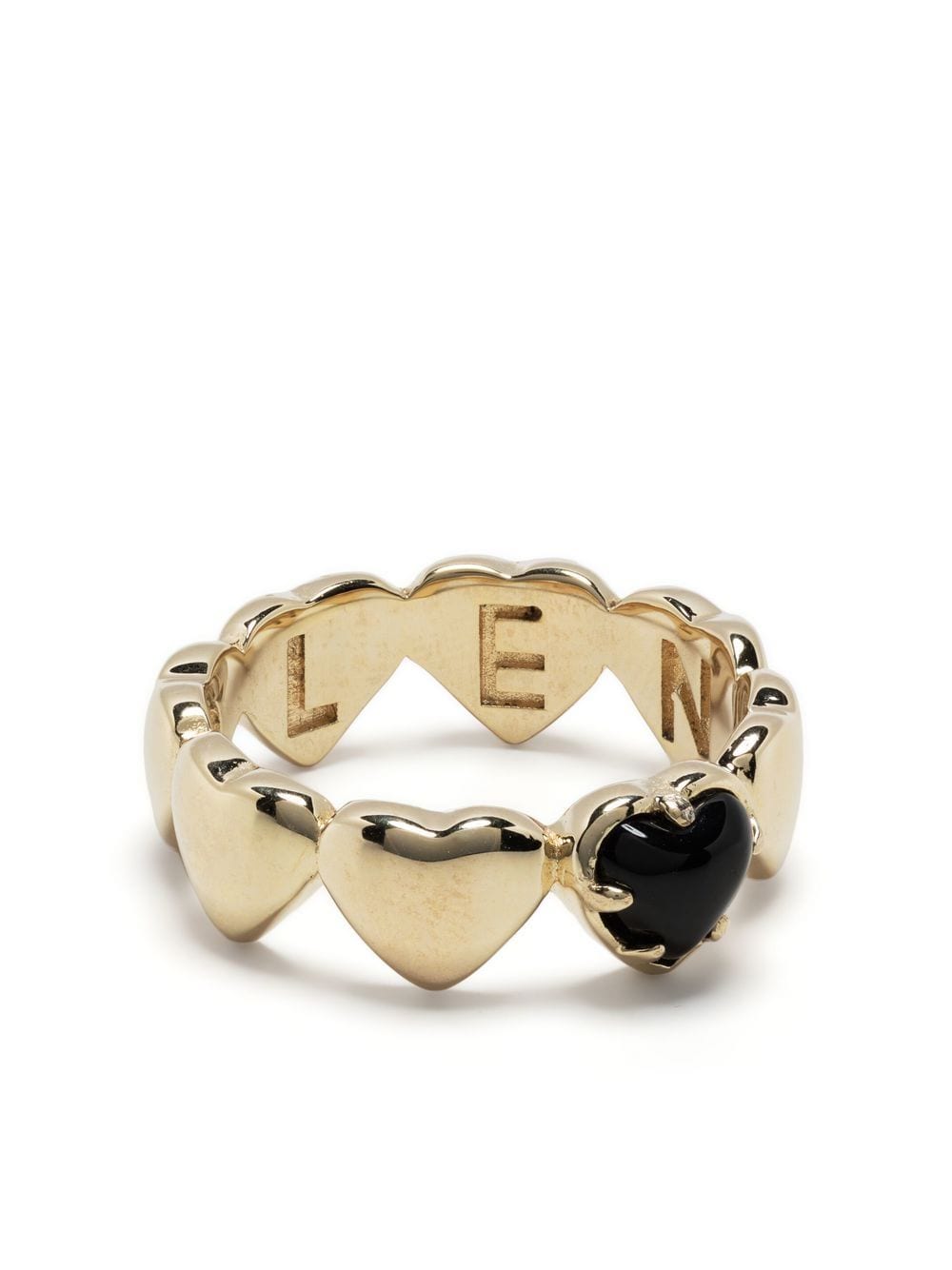 9kt yellow gold Band of Heart onyx ring