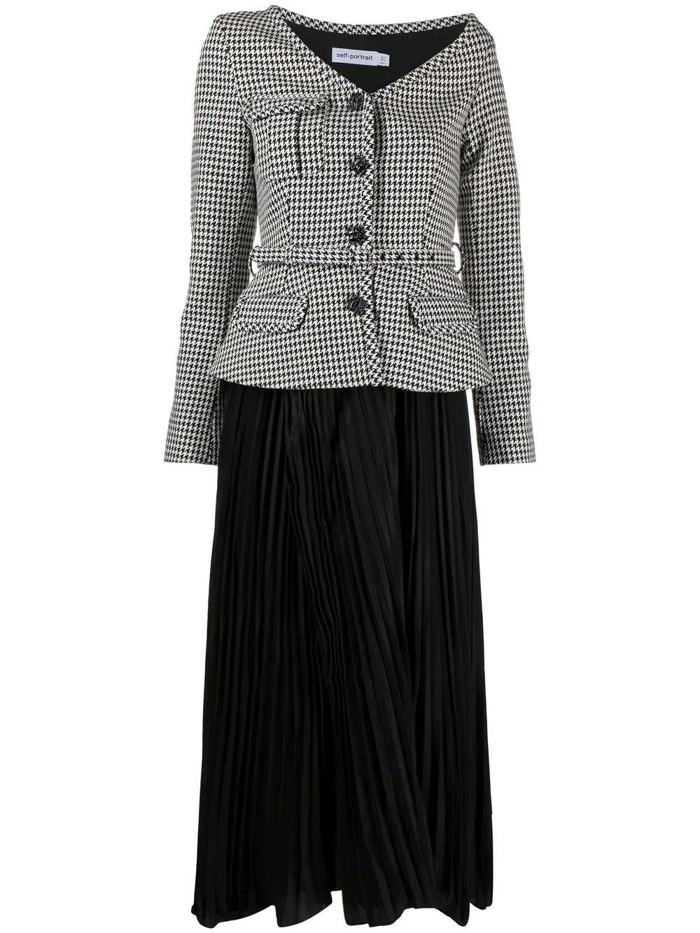 

Self-Portrait check-print belted shirt dress - Black