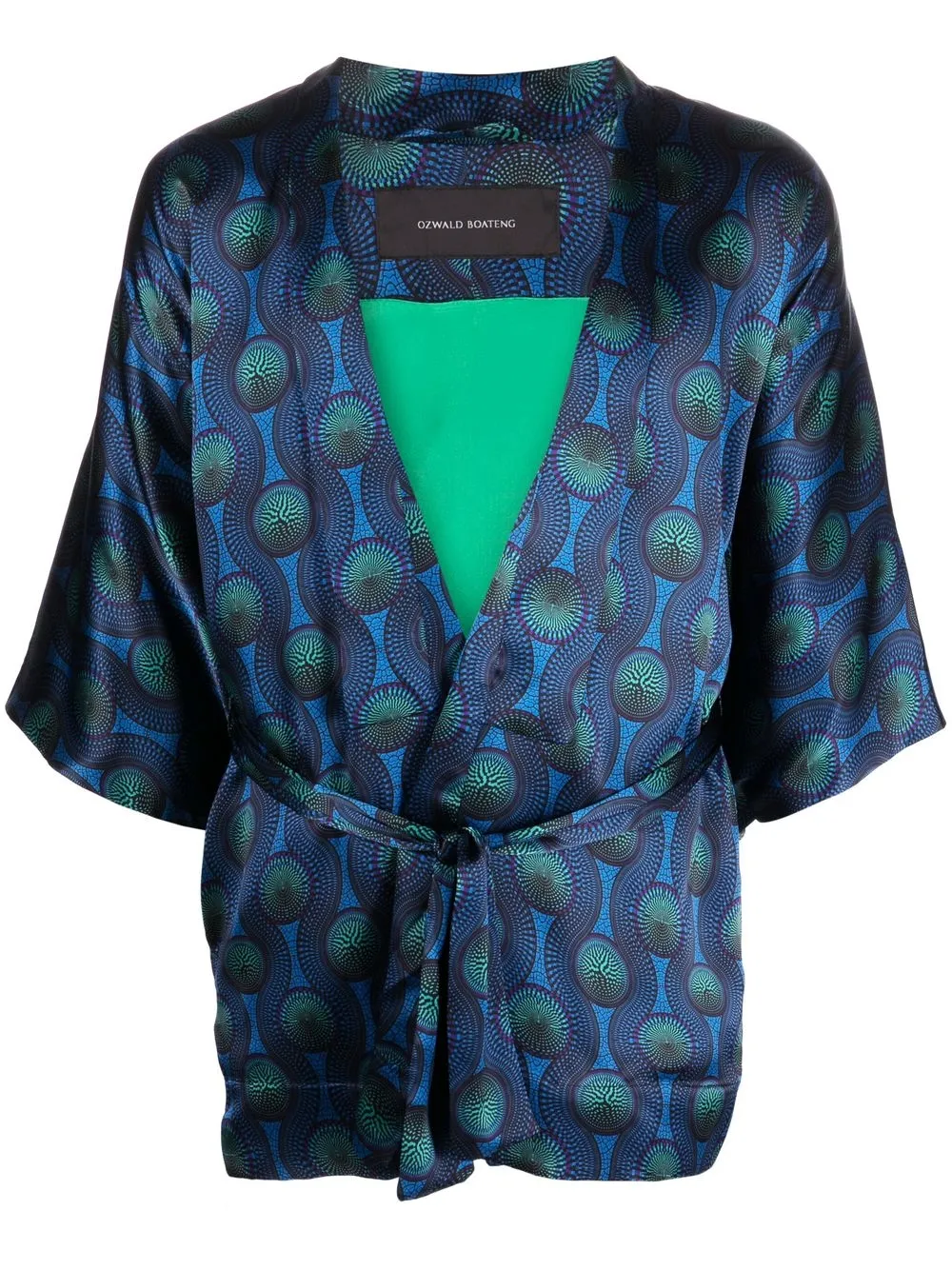 short geometric-print tie-waist jacket