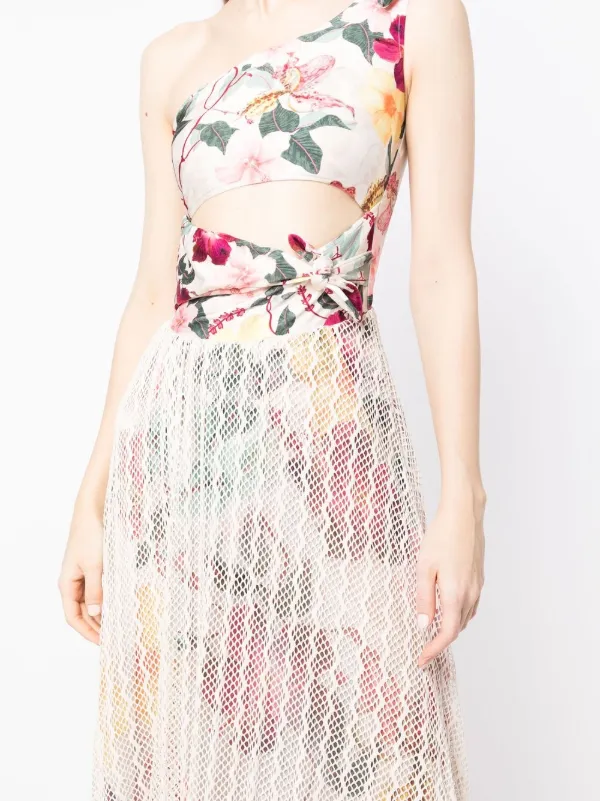 PatBO Hibiscus floral print one shoulder Dress Neutrals FARFETCH CA