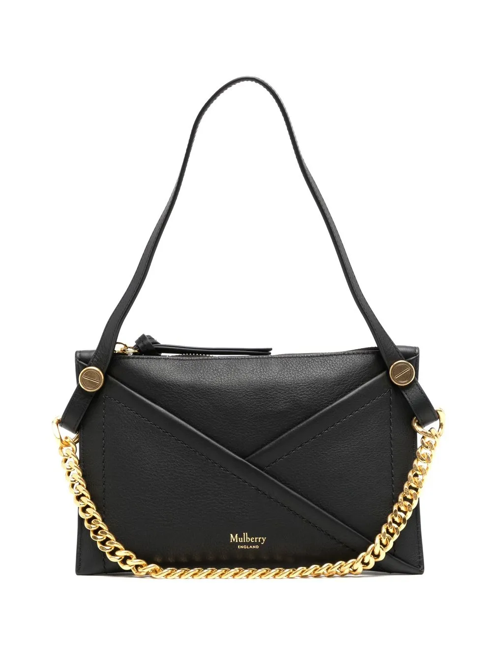 【MULBERRY】M ZIPPER SHOULDER BAG Mulberry M Zipped Leather Shoulder Bag In Black | ModeSens