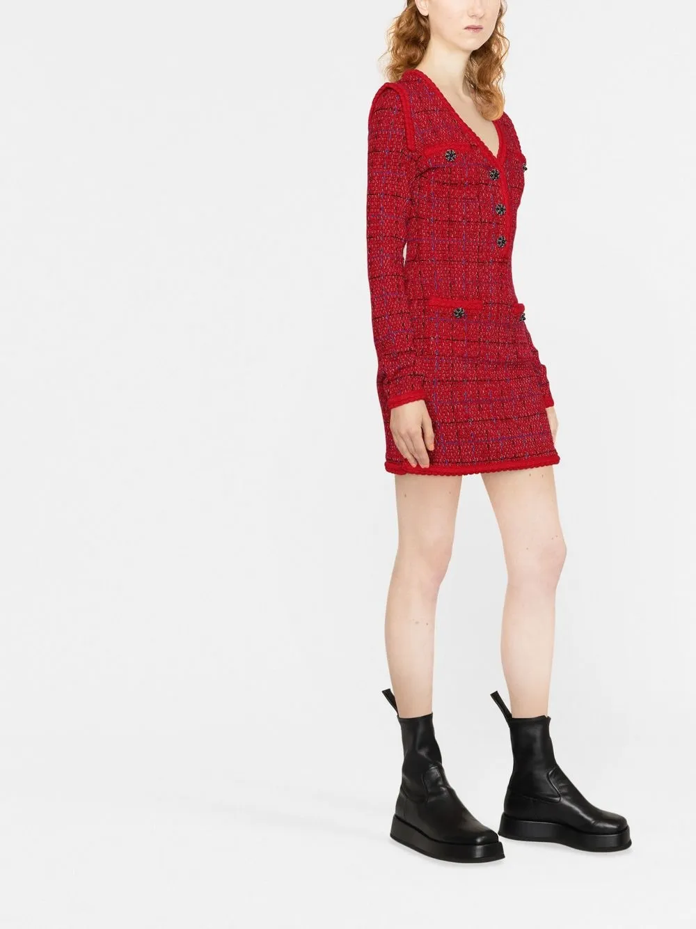Checked Knitted Mini Dress