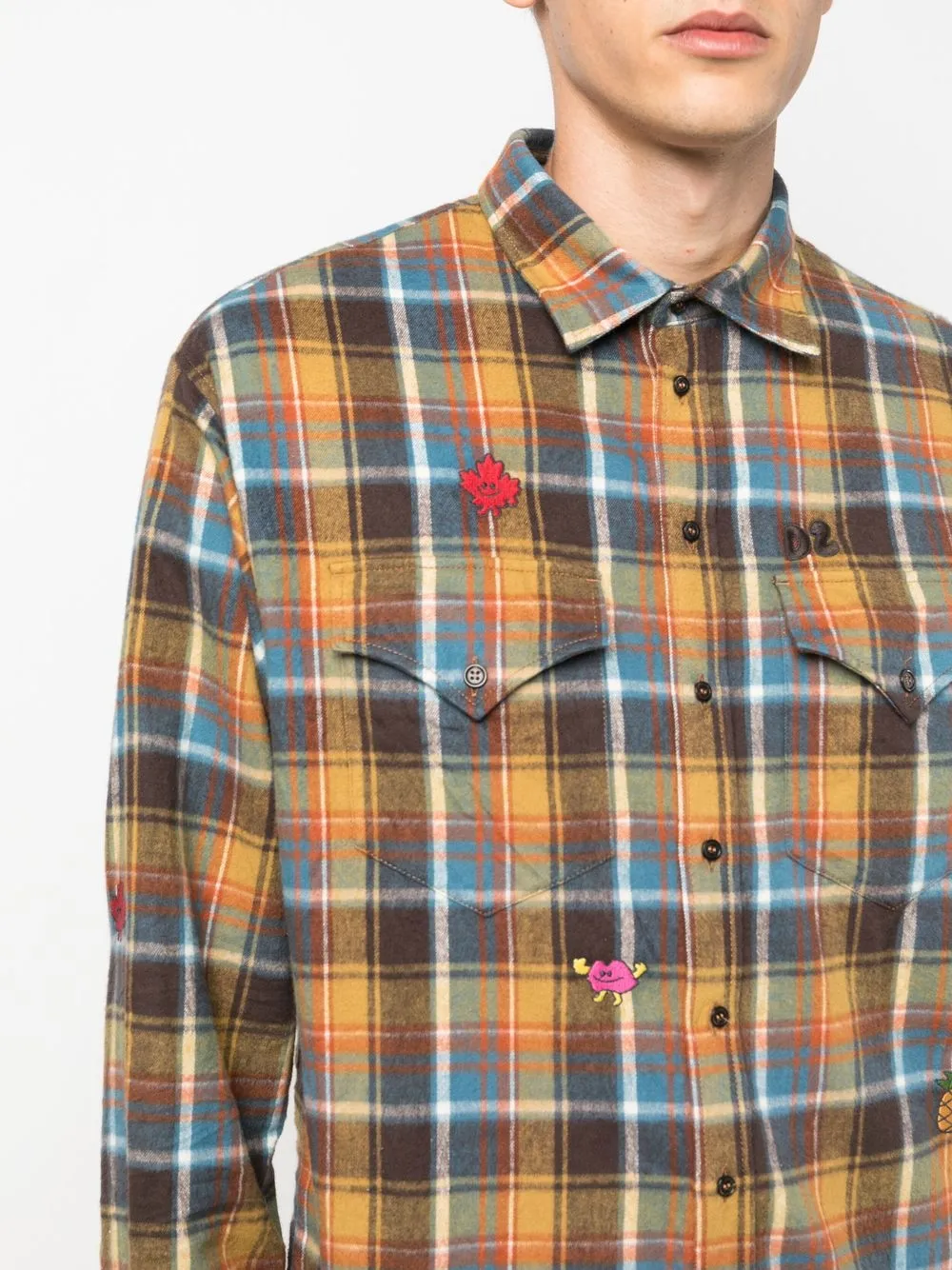 DSQUARED2 embroidered-detail plaid-check Print Shirt | Brown