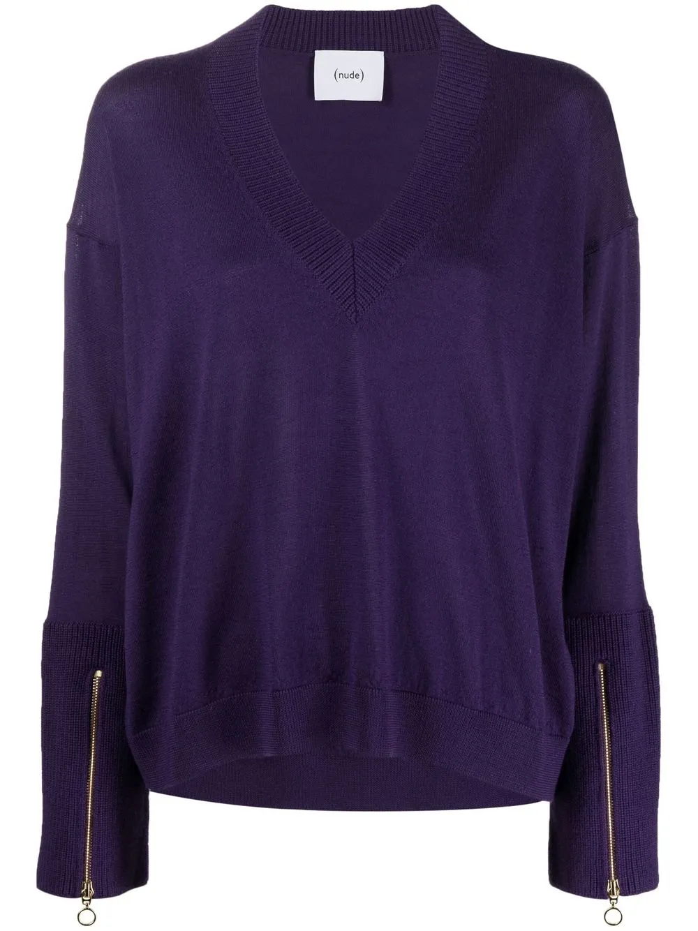 

Nude zipped-cuffs V-neck jumper - Purple