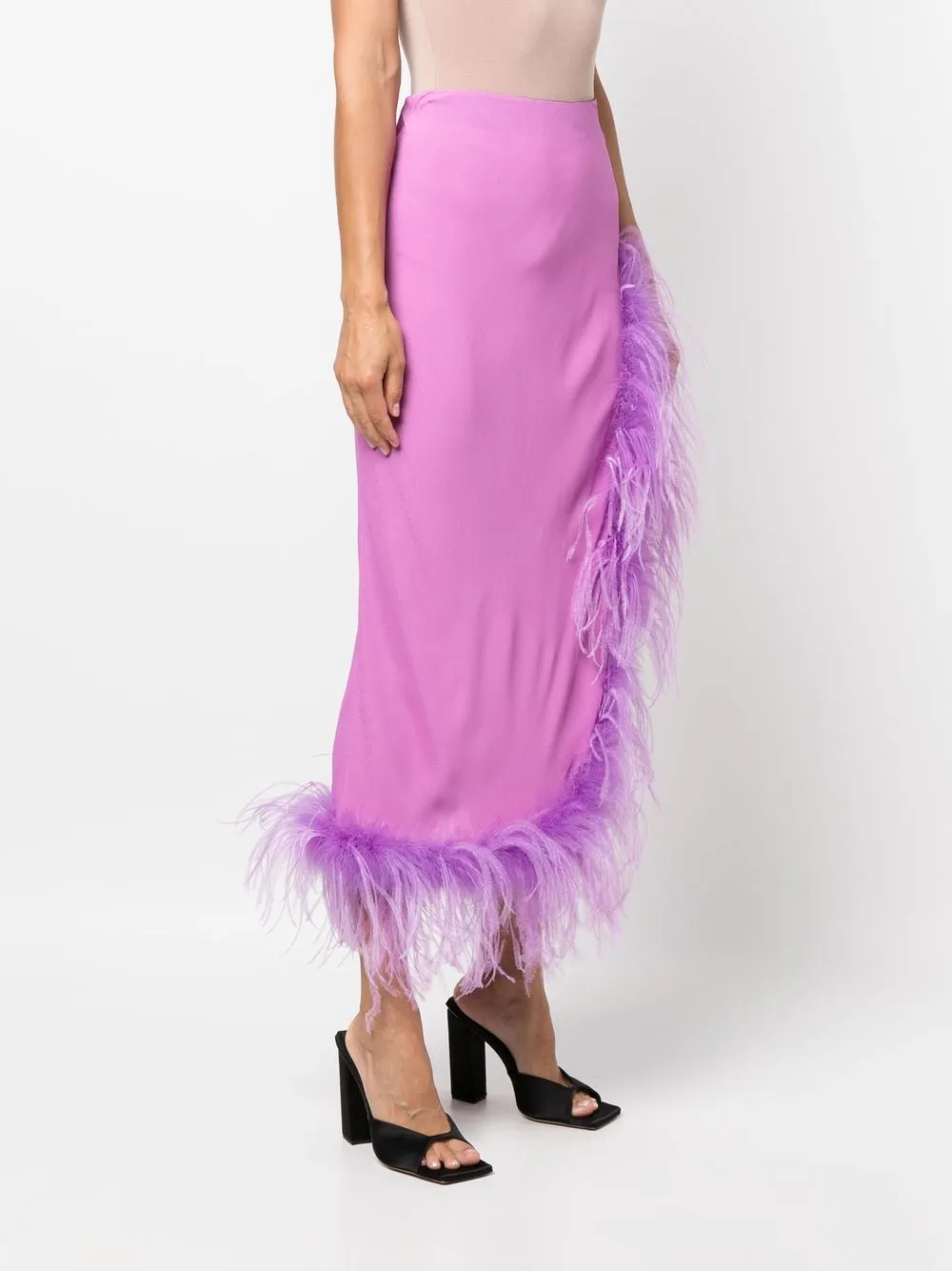 Pink feather midi outlet skirt