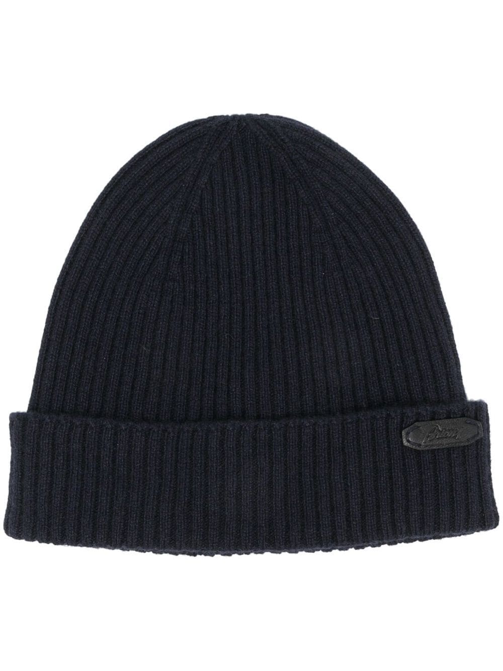 Shop Brioni Logo-patch Ribbed-knit Beanie In Blau