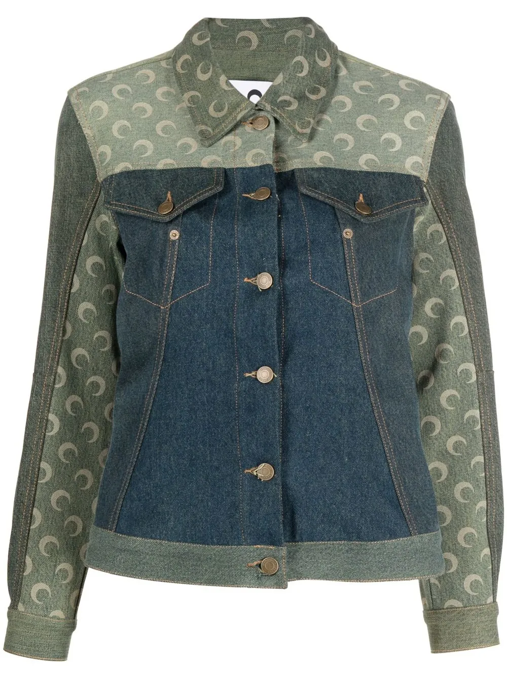 

Marine Serre logo-print panelled denim jacket - Green