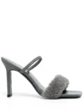 BY FAR shearling-strap open toe mules - Grey