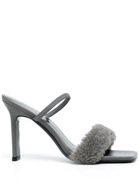 BY FAR shearling-strap open toe mules