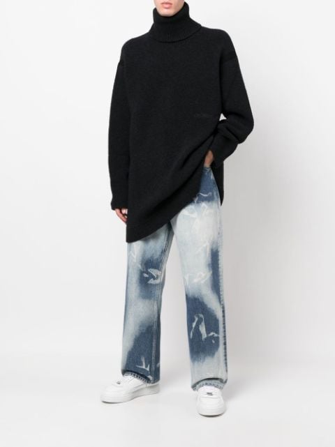 embroidered-logo roll neck jumper