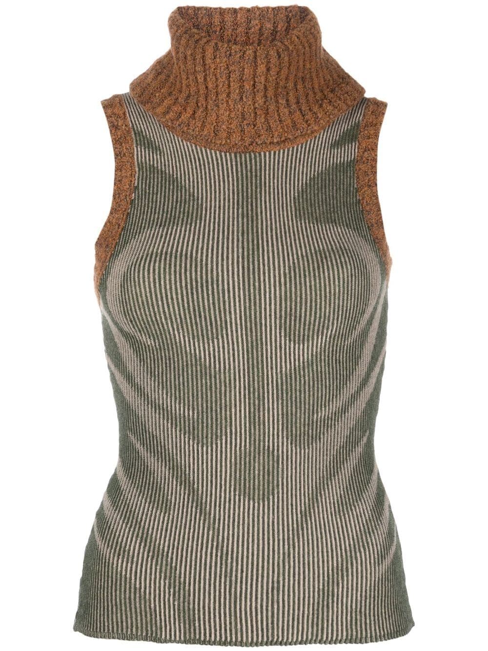 Paolina Russo Illusion Knit Sleeveless Sweater In Khaki