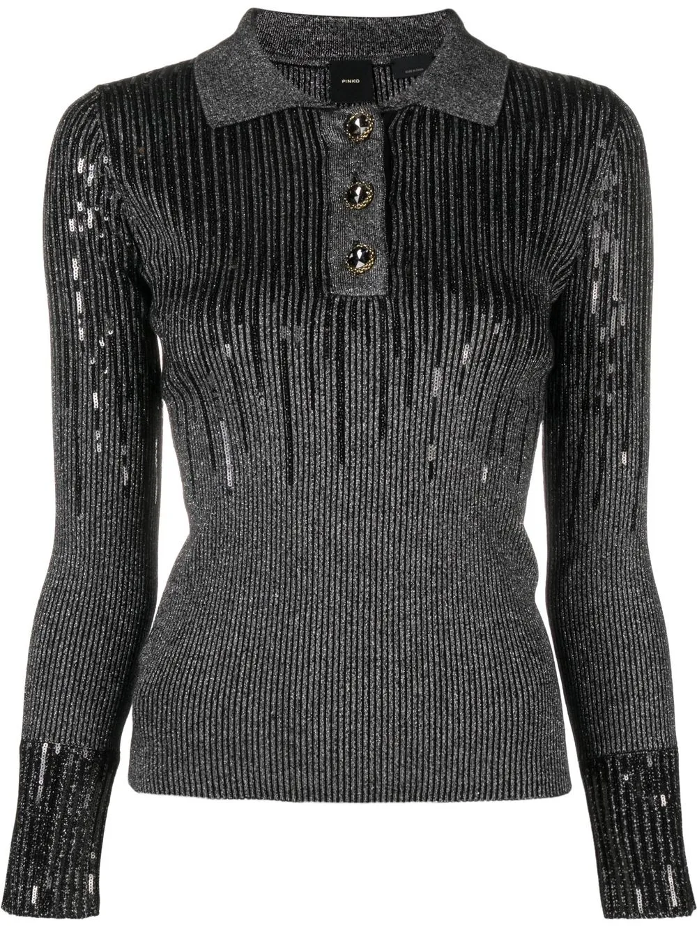 

PINKO sequin-embellished knitted polo shirt - Black