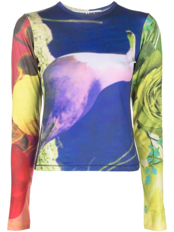 Farfetch Donna Abbigliamento Top e t-shirt T-shirt T-shirt a maniche lunghe Blu Top a maniche lunghe con stampa 