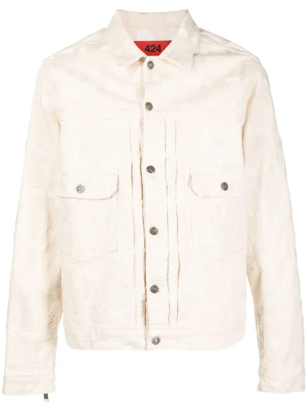 White embroidered denim on sale jacket