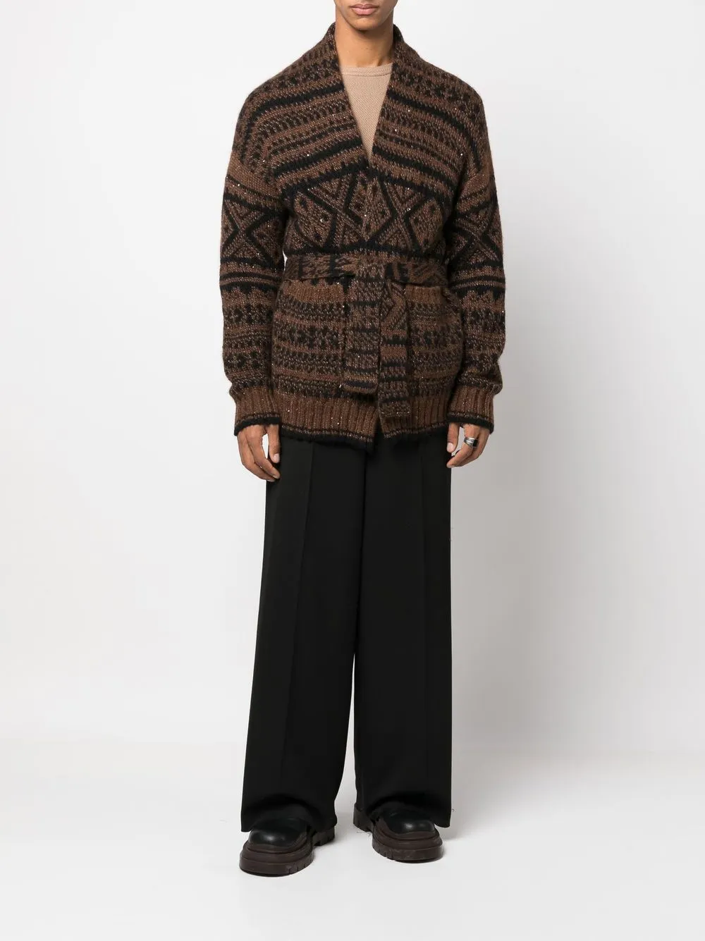 Laneus Vest met geometrische print - Bruin
