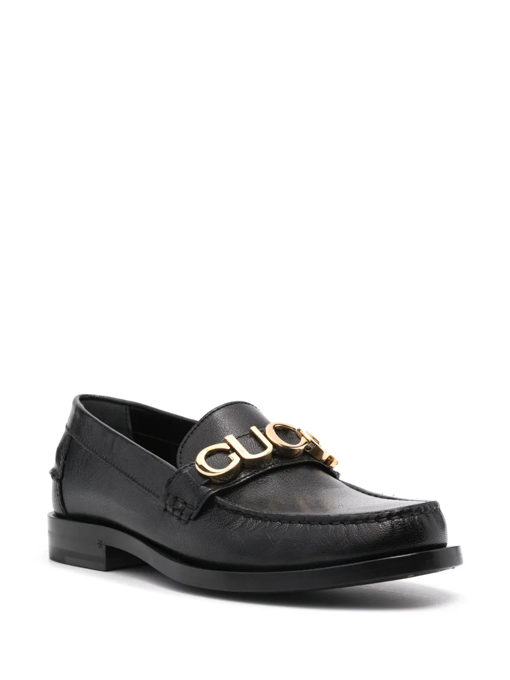 Gucci logo lettering Leather Loafers Black FARFETCH TR