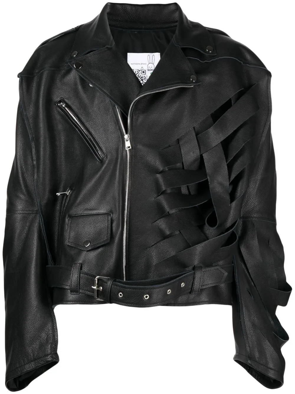 Natasha Zinko Deconstructed Leather Biker Jacket In Black