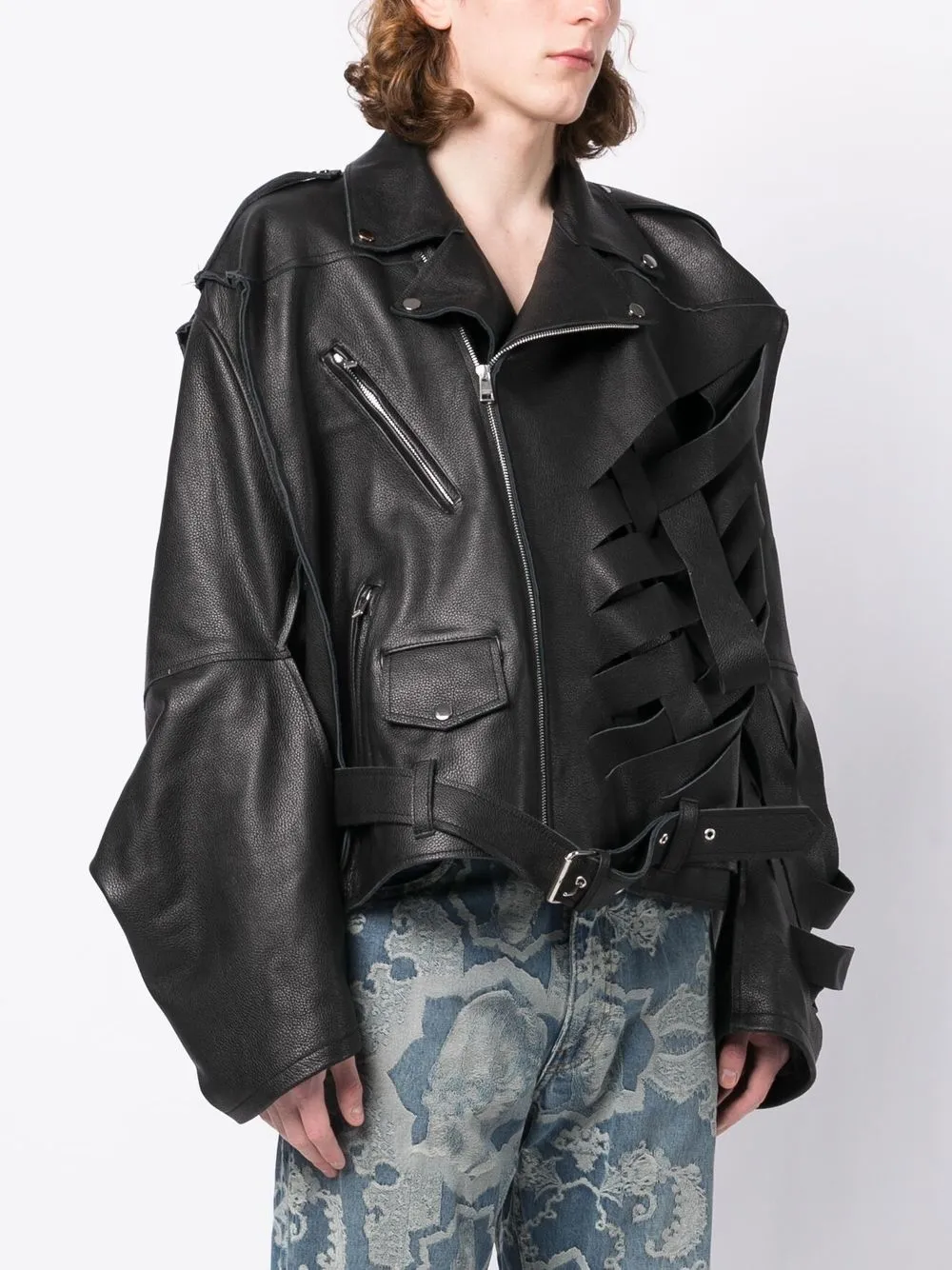 Natasha Zinko Deconstructed Leather Biker Jacket In Black
