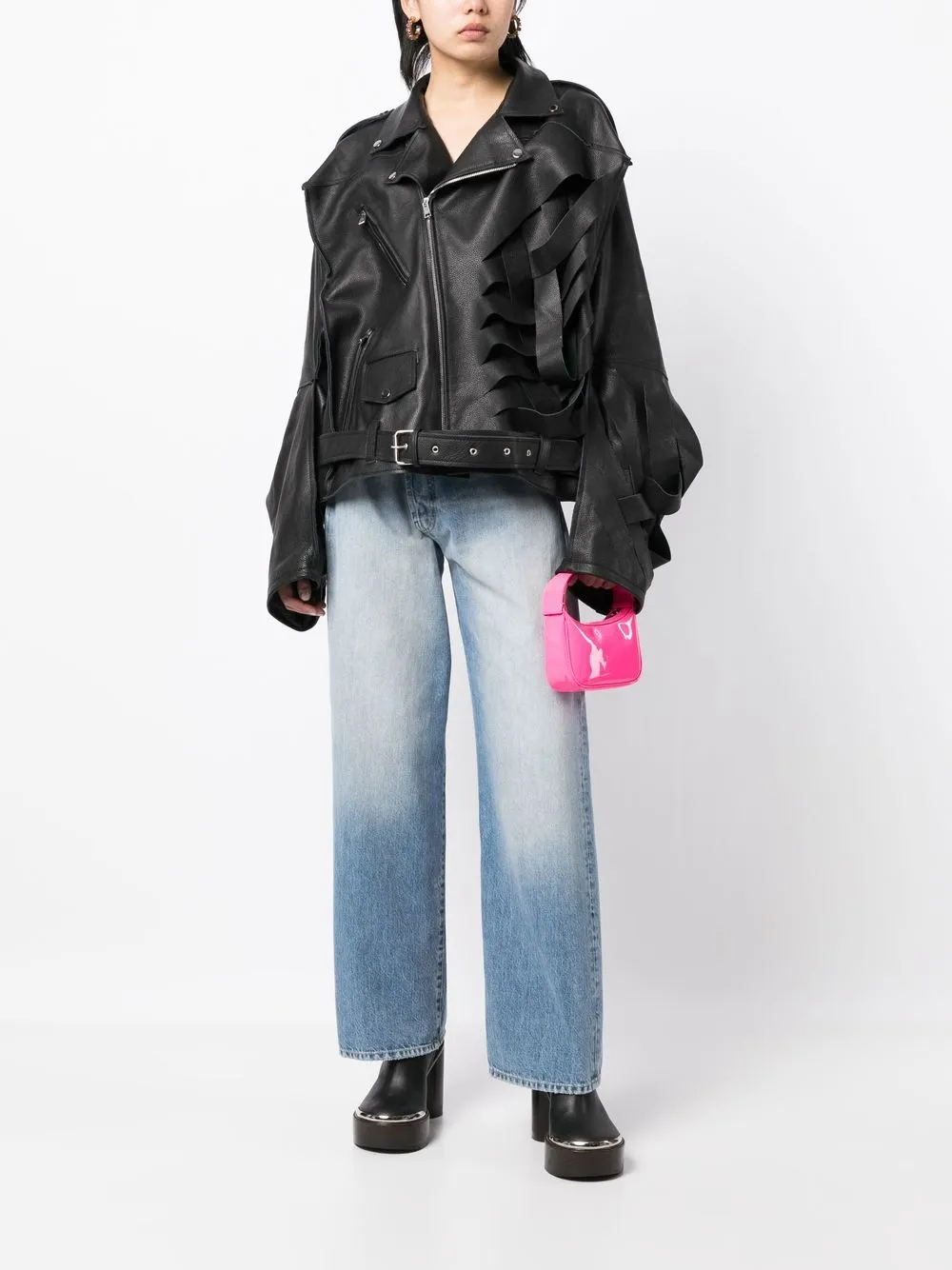 Natasha Zinko Deconstructed Leather Biker Jacket In Black